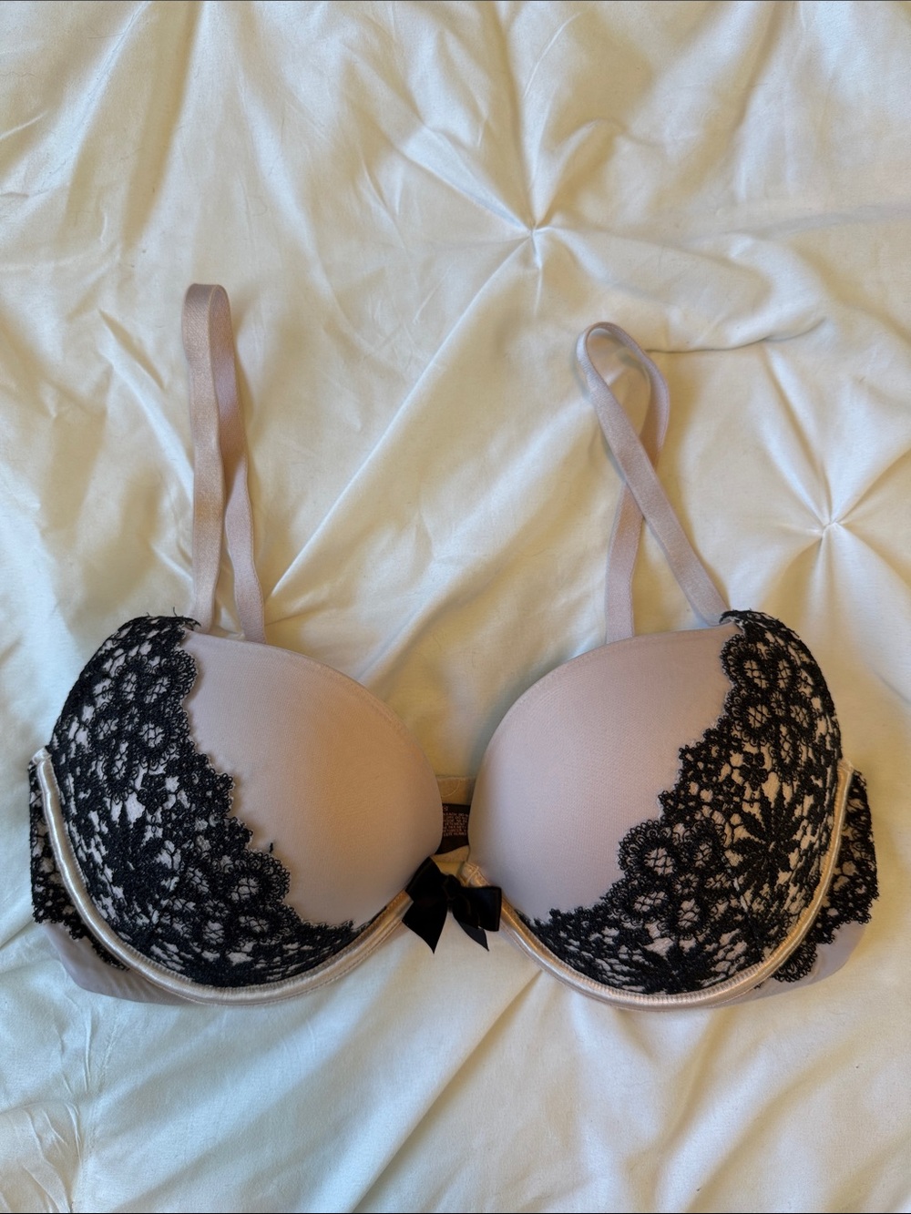 Victoria’s Secret pink and Black Lace push up bra 34D